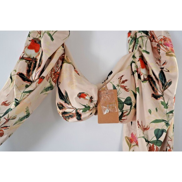 The Brand Label Women Sz L Botanical Floral Print Puff Sleeve Crop Boho Top NWT - Picture 4 of 10